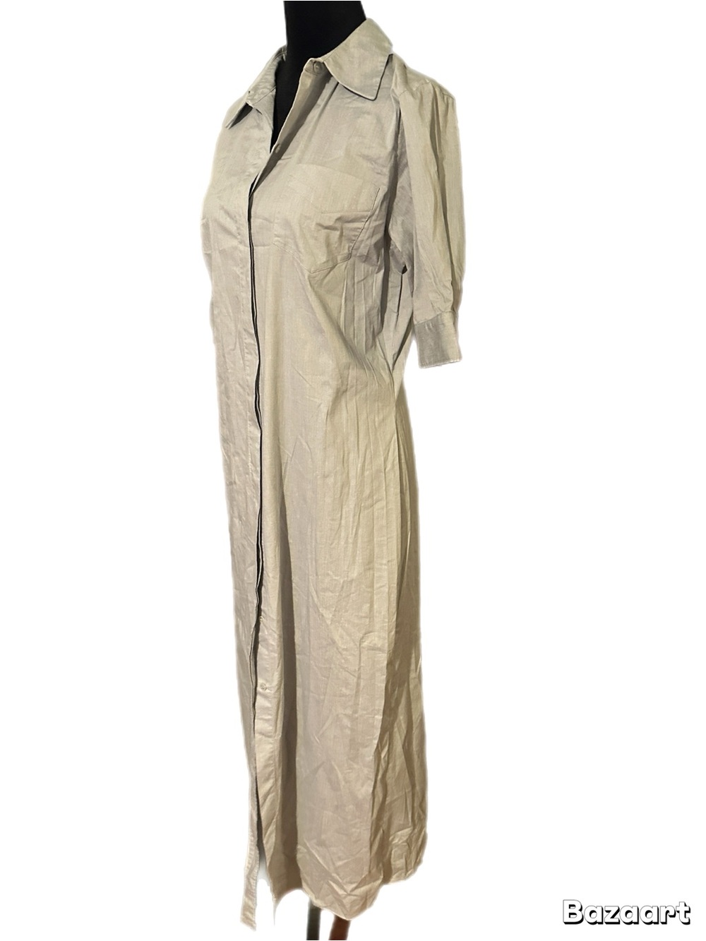Long Button-Front Shirt Dress in Gray. Size 12